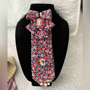 Necktie upcycled Tie Necklace with Cross & Pearl Pin